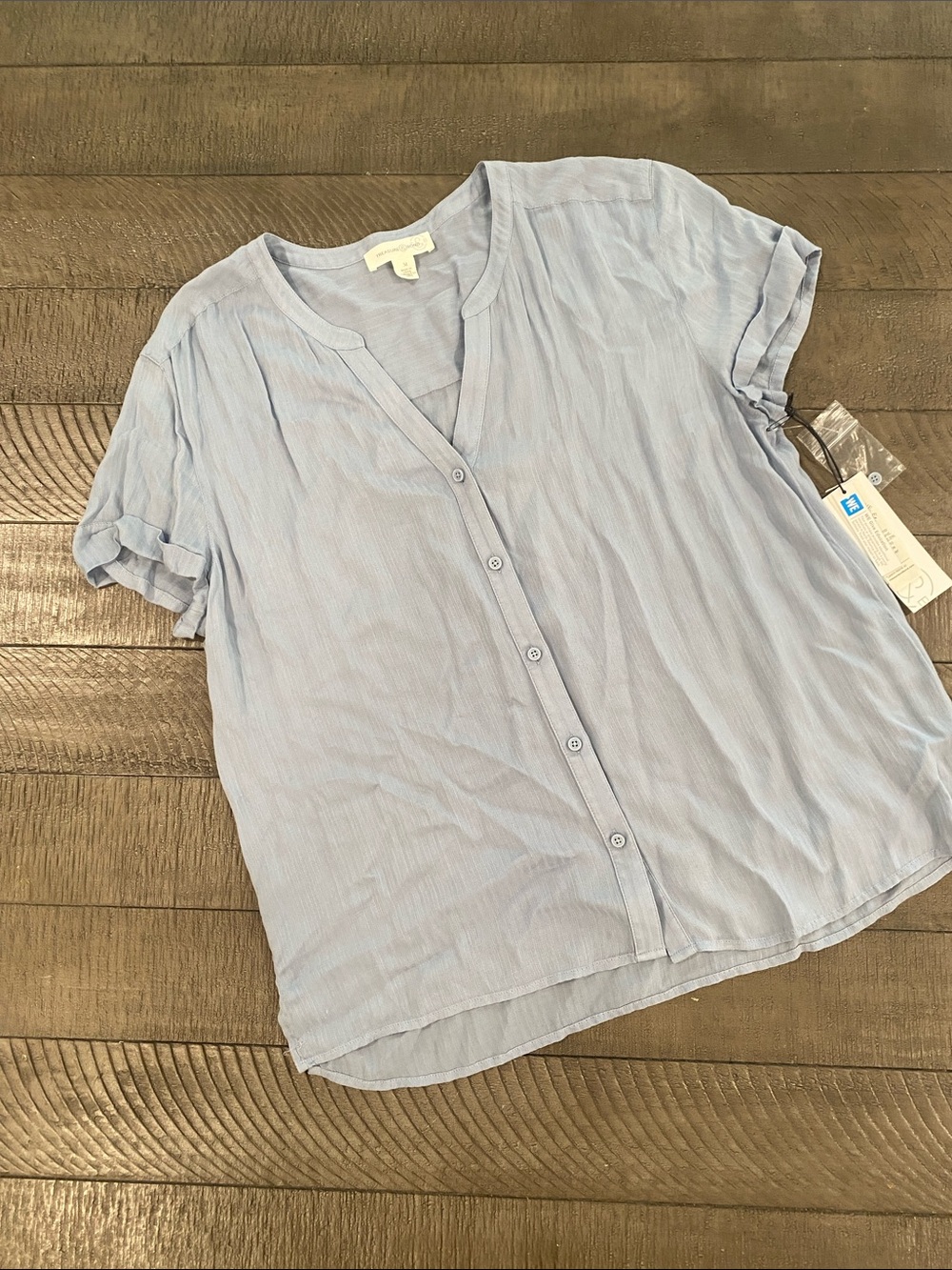 Treasure & Bond Pale Blue Short-Sleeve Button-Front Top